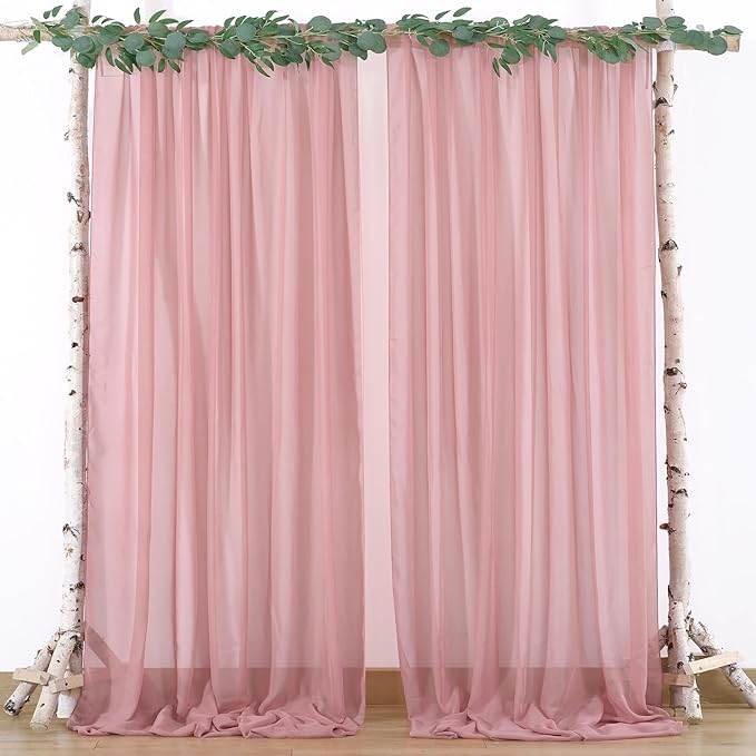 PARTISKY 10ftx10ft Dusty Rose Chiffon Sheer Backdrop Curtains, Wrinkle-Free Wedding Backdrop Drapes for Birthday Party Ceremony Arch Stage Decor Background for Photography 5ft x 10ft,2 Panels