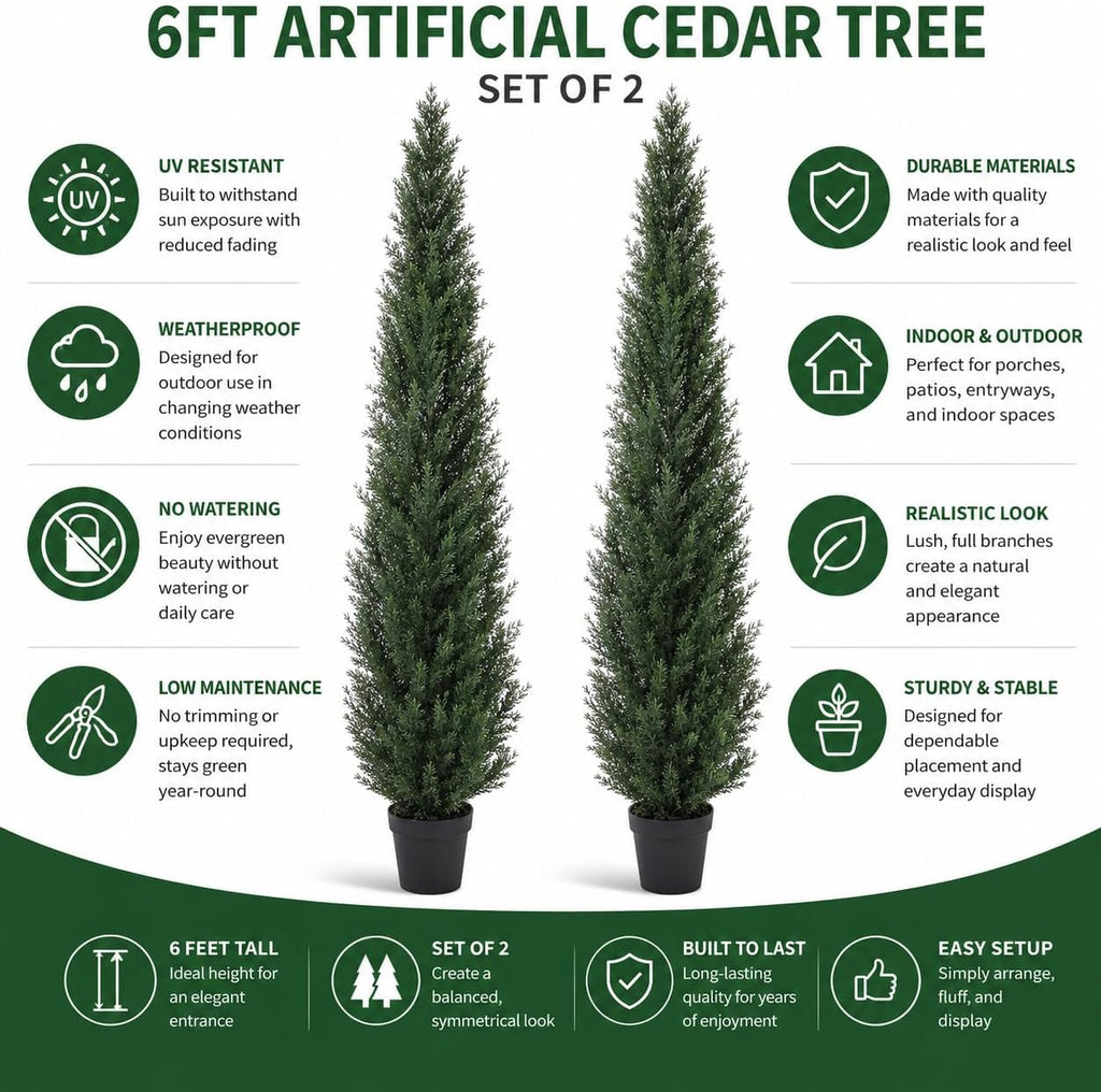 6 feet pre-potted evergreen outdoor artificial cedar tree, package contents