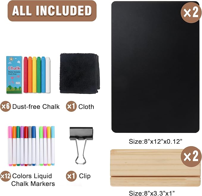 SELEAD Small Chalkboard Words Sign - 2 Pack 8x12 Inch Tabletop Decorative Chalk Board with Wooden Stand, Double-Sided Erasable Message Menu Board for Food, Store, Business, Wedding