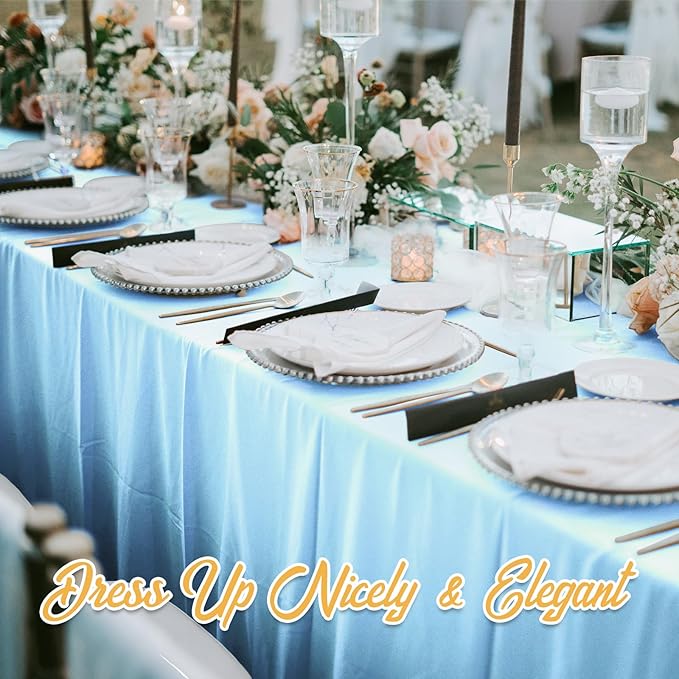 BRILLMAX 8 Pack Light Blue Tablecloths 70 x 120 Inch for 6ft or 8ft Rectangle Tables - Rectangular Bulk Linen Polyester Fabric Washable Cloth Cover for Wedding Reception Banquet Birthday Party
