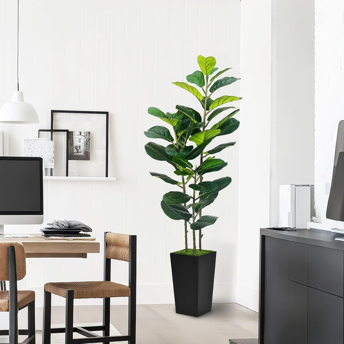 5ft artificial fiddle leaf fig tree in modern, front angle view
