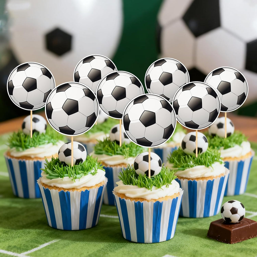 Hooqict 40Pcs Soccer Cupcake Toppers Soccer Ball Birthday Cake Topper Decorations Cupcake Picks for Kids Boys Men Sports Theme Birthday Party Decorations Game Day Party Supplies