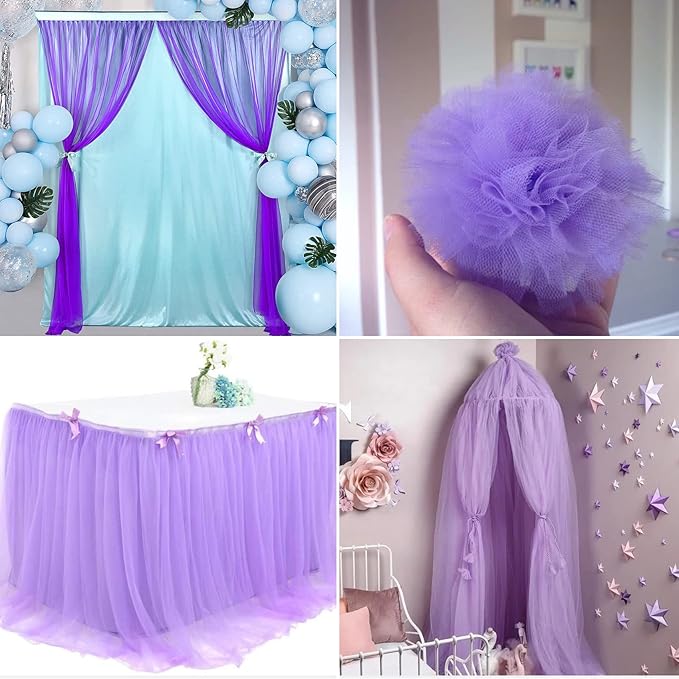 Purple Tulle Fabric Rolls 54 Inch by 40 Yards Tulle Bolt Spool for Wedding Decorations DIY Halloween Tutu Baby Shower Table Skirt Ceiling Decor Birthday Party Craft Supplies