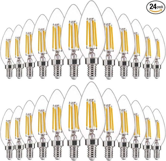 FLSNT 60W Equivalent LED Chandelier Light Bulbs, Dimmable LED B11 E12 Candelabra Base Bulbs, 3000K Warm White, 500LM, 24 Pack