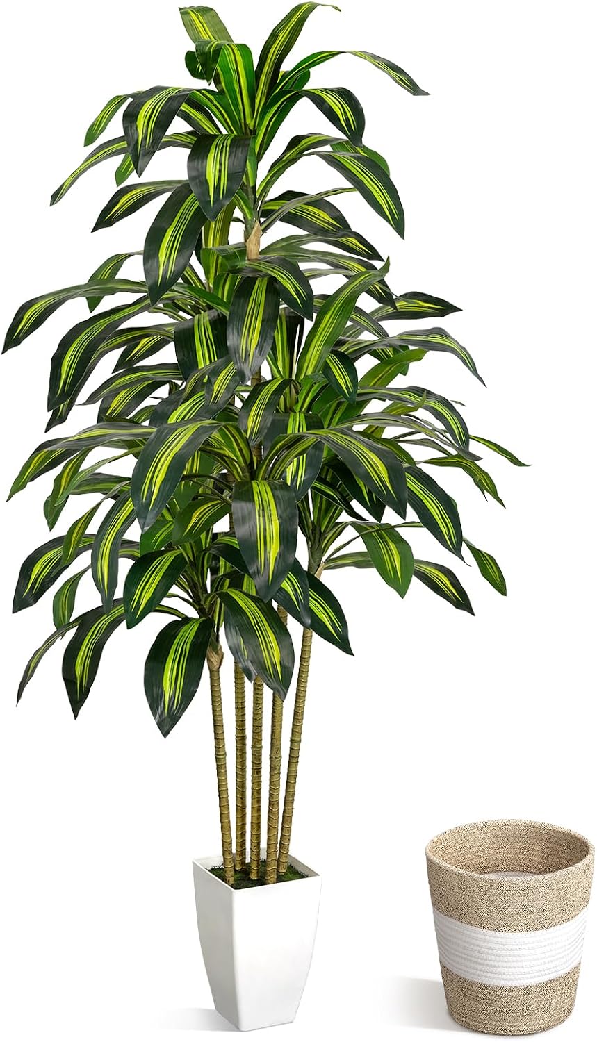 5FT Faux Dracaena Plant with Planter & Built-in Basket