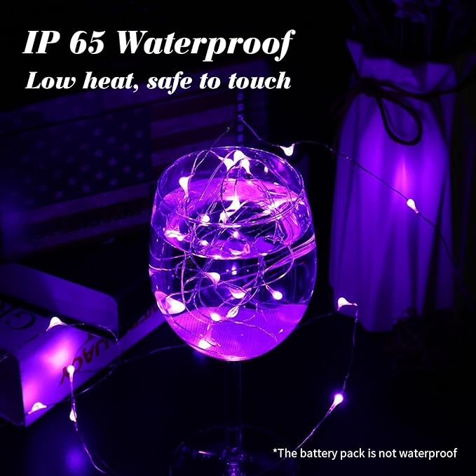 ZGWJ 8 Pack Fairy Lights Battery Operated, 7ft 20 Mini LED Fairy String Lights Silver Wire 3 Modes for DIY, Parties, Wedding, Bedroom, Halloween Christmas Decoration Purple