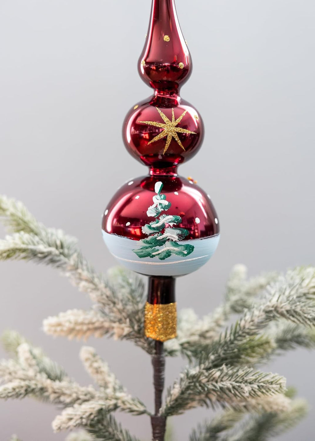 Vintage Glass Tree Topper Mouth Blown Christmas Tree Topper Finial Tree Topper Hand Decorated Made in Poland