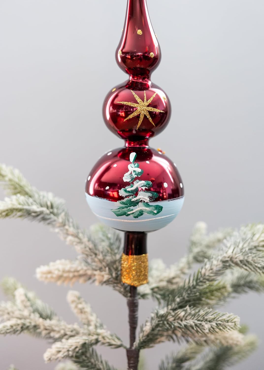 Vintage Glass Tree Topper Mouth Blown Christmas Tree Topper Finial Tree Topper Hand Decorated Made in Poland