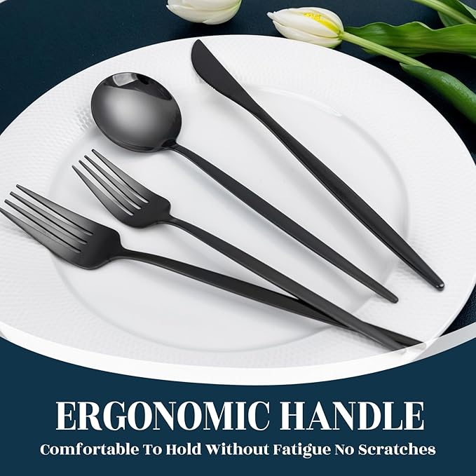 NOCCUR 40-Piece Stainless Steel Black Silverware Set for 8 - Black Utensils Set Include Knives Spoons and Forks for Home&Party