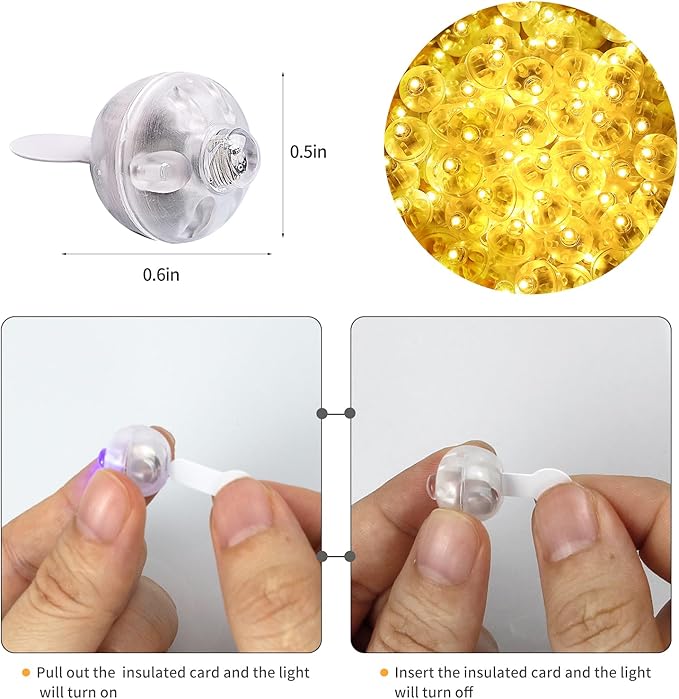 Aogist 100pcs Balloon Lights,Long Standby Time Waterproof Twinkle Mini Light,Battery Powered,Round LED Ball Lamp for Balloon Paper Lantern Party Wedding Christmas Halloween Decorative,Yellow-Flash