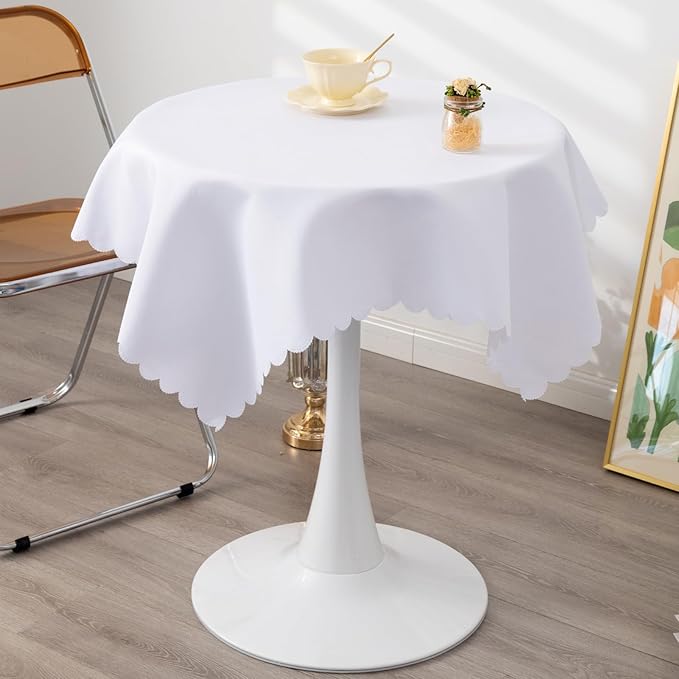 Small Square White Tablecloth 36 x 36 Inch Polyester Fabric Washable Table Cover Decorative Wrinkle Resistant Solid Color Table Cloth for Kitchen Dinning Party Wedding Camping