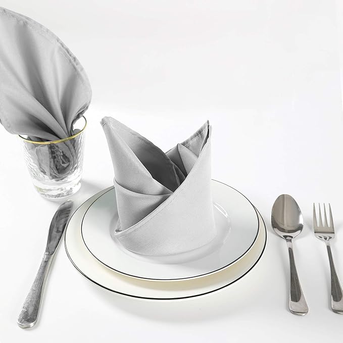 Cloth Napkins 20x20 inch Washable Polyester Dinner Napkins Soft Table Napkins for Wedding Party Dining Banquet(Silver,12PCS)