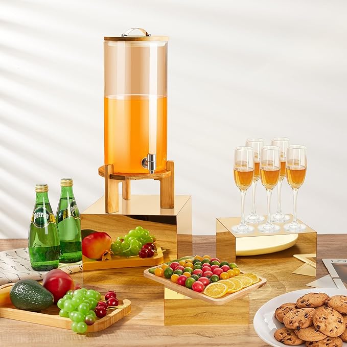 3 Pcs Acrylic Risers for Display, Acrylic Cube Boxes Gold Risers Food Display Risers Stand Shelf for Catering Dessert Collectibles Jewelry Figures Party (Gold 3pc)