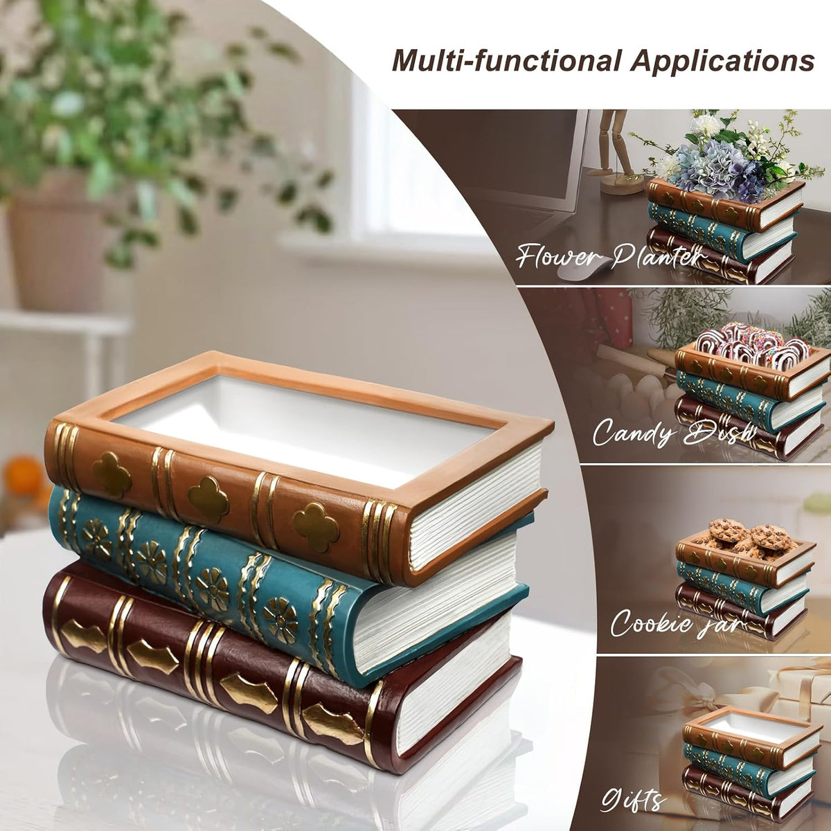 Halloween Candy Bowl Magic Stacked Books Vintage Large Candy Dish for Office ...