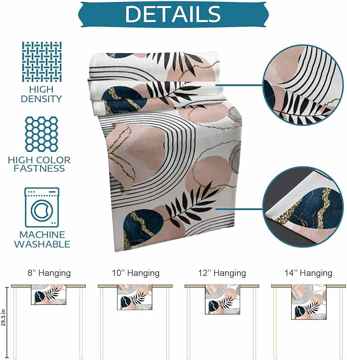 Modern Boho Cotton Linen Table Runner for Dining Kitchen, Wedding Outdoor Party Tablerunners Decoration, Abstract Bohemian Tropical Palm Leaf Dresser Scarf Coffee Tablecloth Runners 13x90 Inches