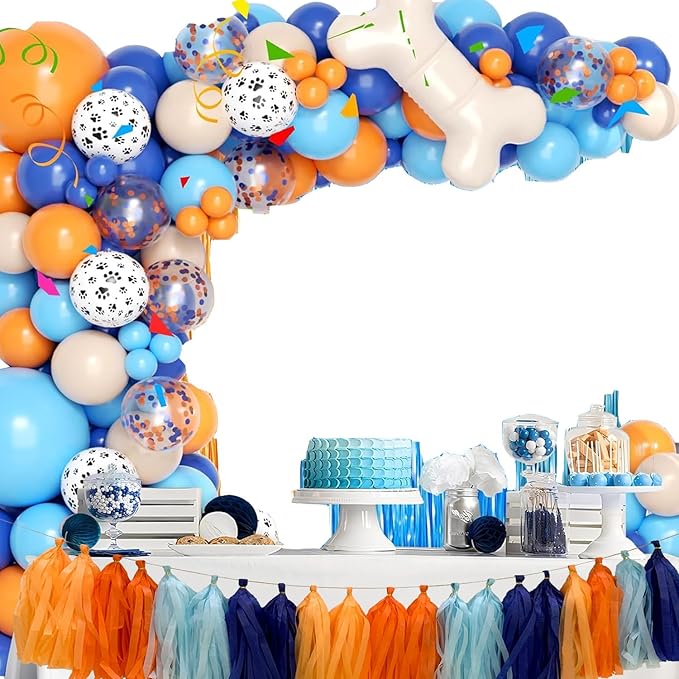 Blue and Orange Tissue Paper Tassel Garland,Tissue Tassel Banner for Party Decorations,Pack of 20
