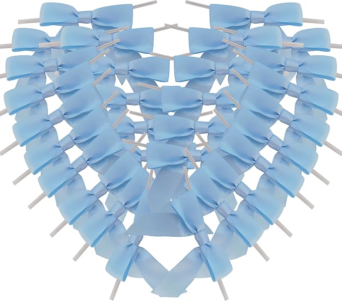 50pcs 3-1/2" Sky Blue Satin Ribbon Bows with Twist Ties Mini Ribbon Bows for Baby Shower Decoration Gift Packing&Wrapping Accessoried(Lt.Blue)