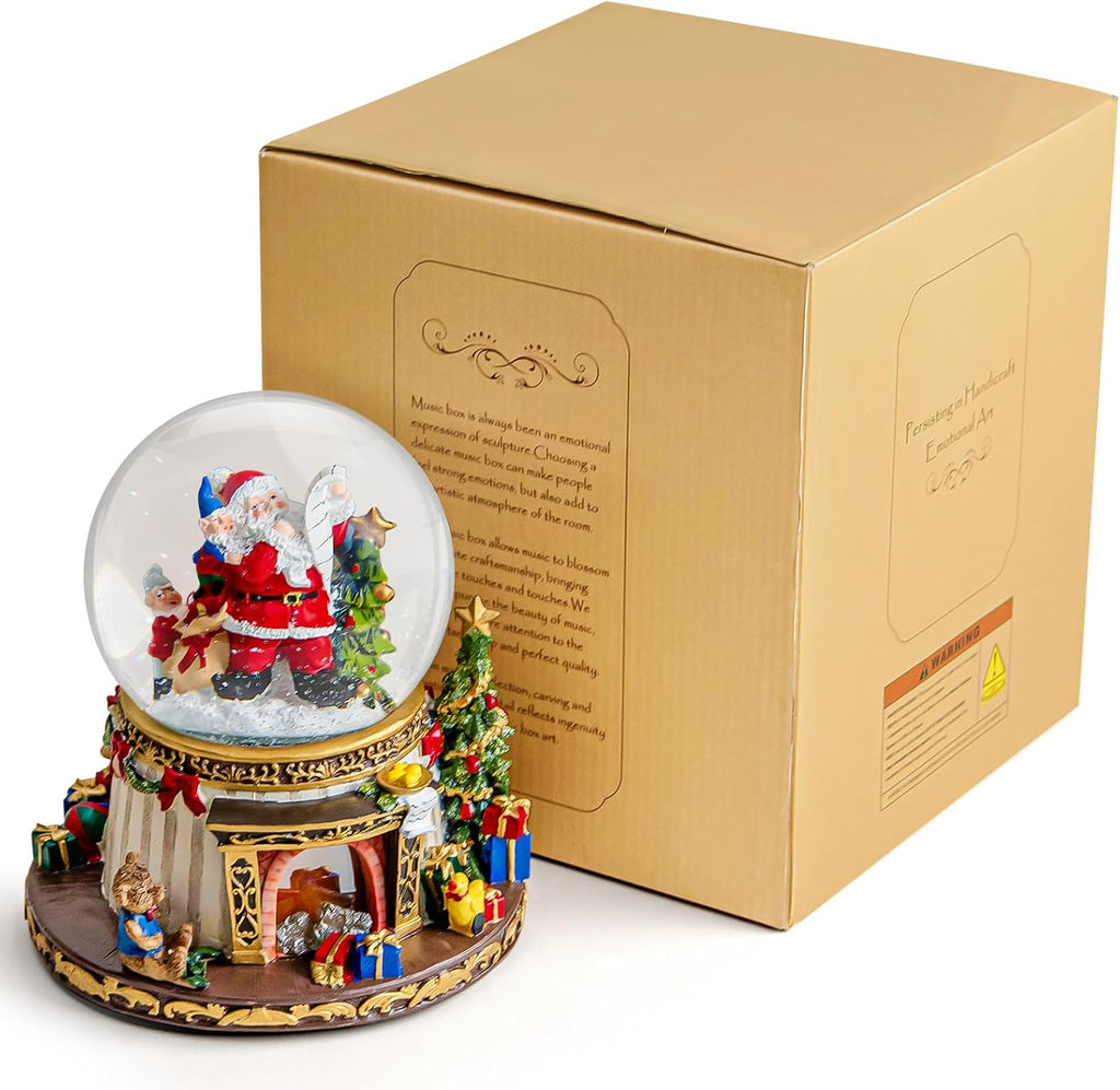 Santa Claus Fireplace Musical Snow Globe,Automatic Snowfall & Fireplace Flame Music Box,Christmas Home Decoration,Ideal Gifts for Family, Girlfriend, Friends,Plays 8 Classic Christmas Tunes
