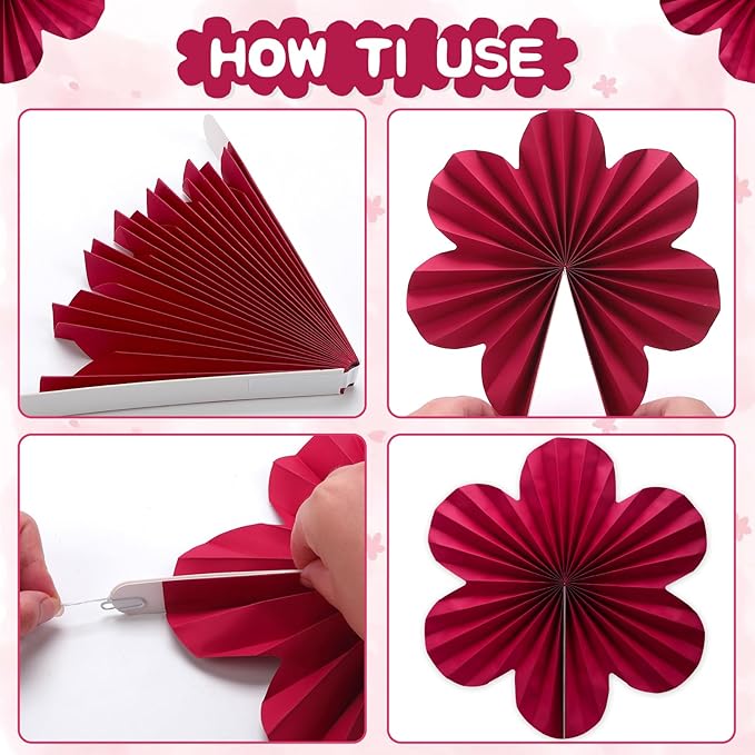 BestoFun 12 PCS Paper Flowers Fans Hot Pink Party Decorations Paper Flowers Decorations for Wall Girl Groovy Birthday Baby Shower Wedding Bachelorette Room Hanging Décor