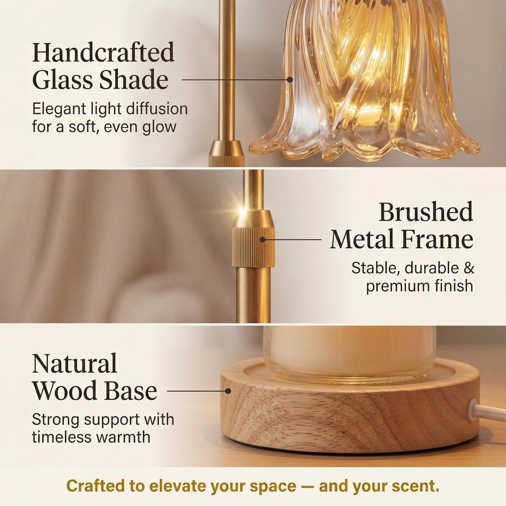 Candle Warmer Lamp with Timer Dimmable: Birthday Gifts for Women Adjustable Height Candles Light Warmers Lamps Gold Crystal Candle Warmer, House Warming Gift New Home Decor, for Women