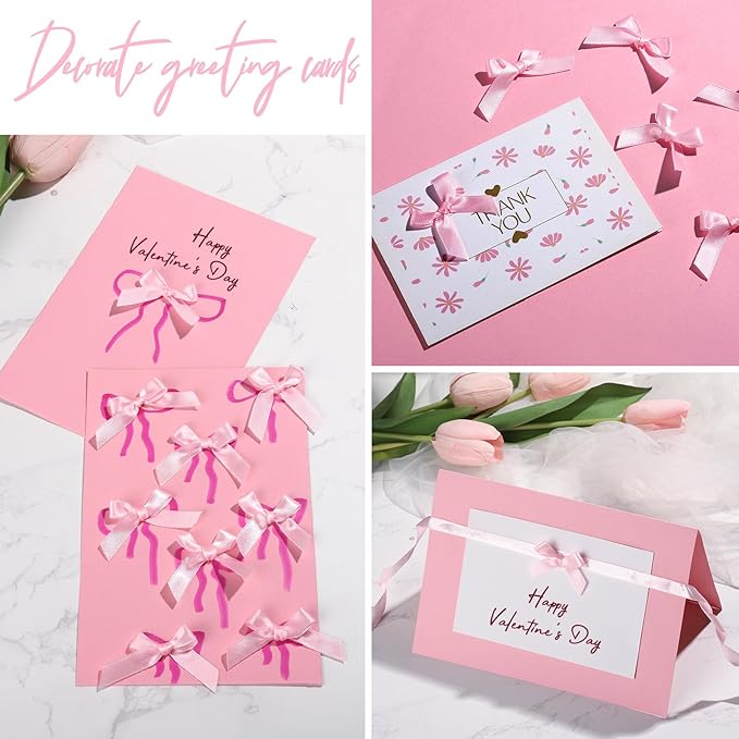 YGDZ Mini Pink Bows - 50 PCS, Satin Fabric Ribbons for Crafts, Tiny Bows for Wedding Party Favors, Gift Box Decorations
