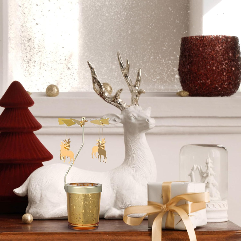 Holibanna Rotating Candlestick Christmas Carousel Tea Light Gold Candle Holder (2PCS Snowflake)