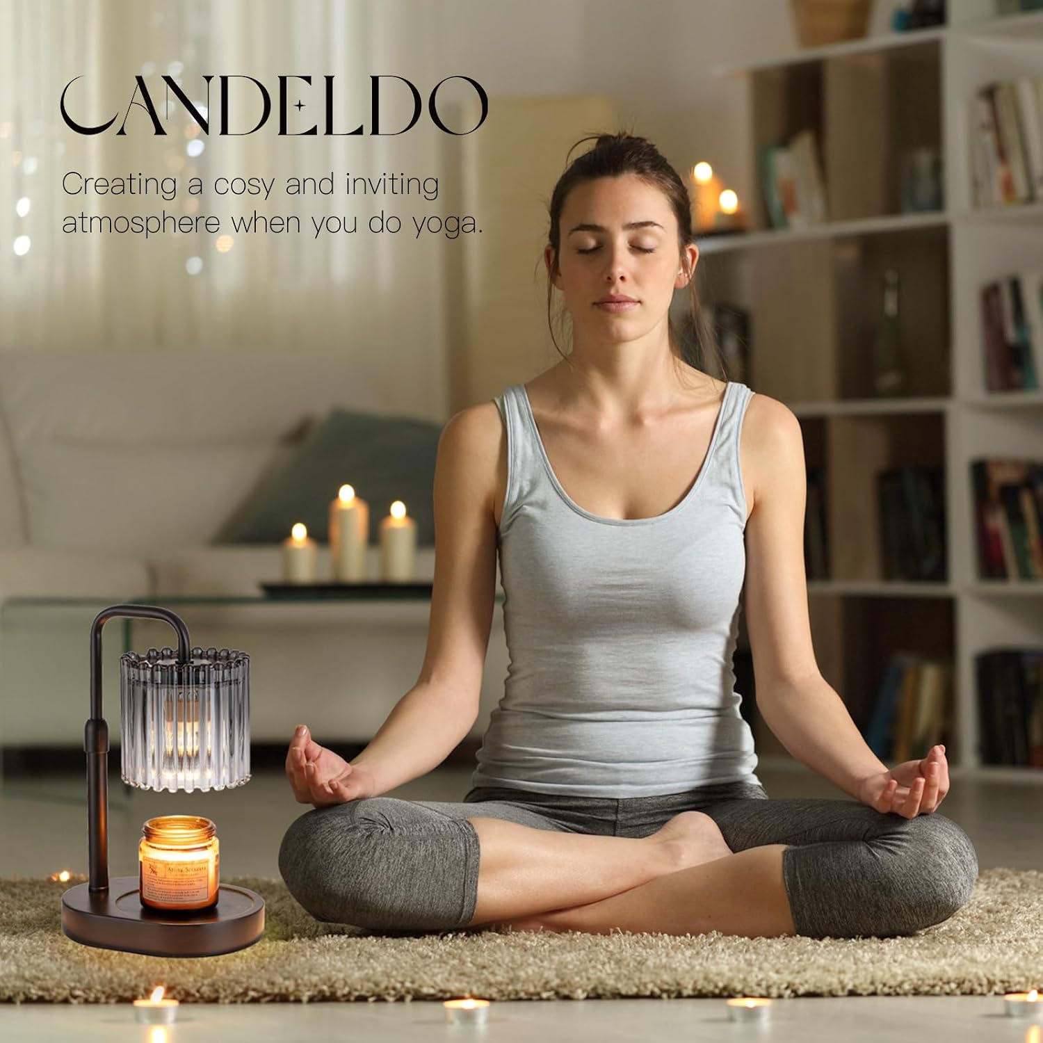 Candeldo Candle Warmer Lamp with Timer: Black Wax Melt Warmer | Height Adjustable, Dimmable, with 2 Bulbs, Modern Farmhouse Decor for Home, Bedroom, Gifts for Women, Birthday, Housewarming
