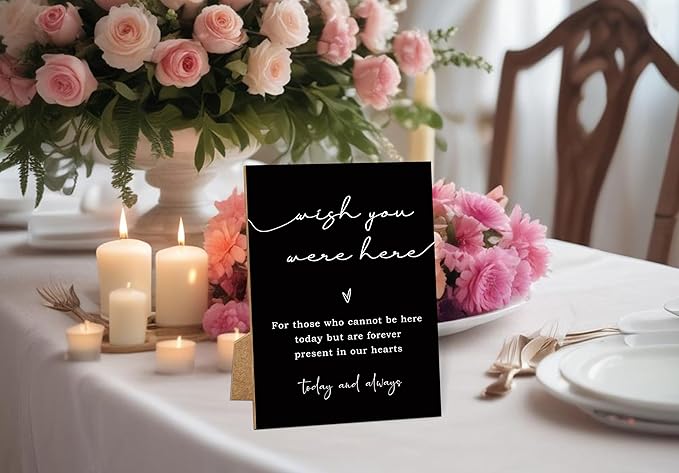 Wish You Were Here, Wedding Memorial Sign, 8x11 Black Minimalist Style Memorial Table Sign for Wedding, Wedding Decorations, Memorial Gifts For Loss of Loved One -2