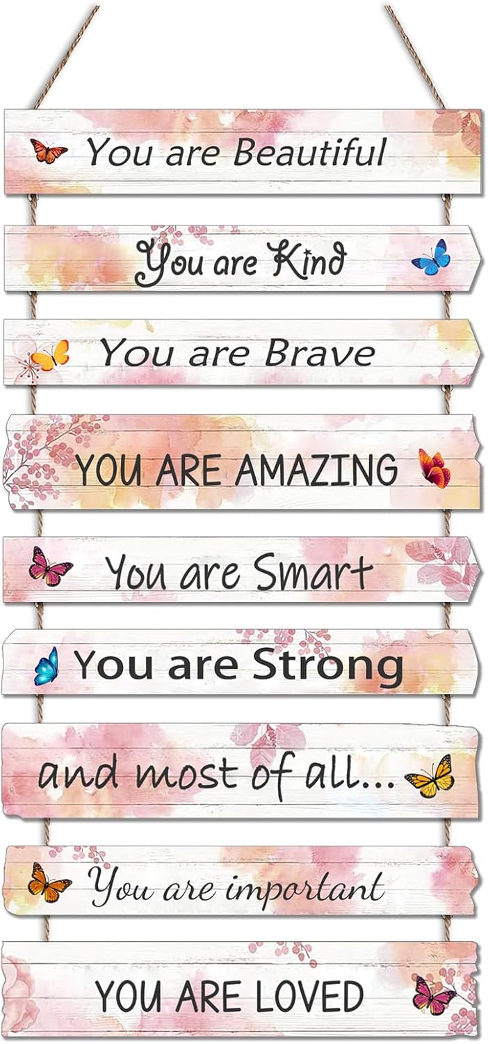 JEVUVU Butterfly Girls Room Decor, Pink Wall Decor for Baby Girl, Girl Bedroom Decor Art Signs, Trendy Stuff Decorations for Kids Nursery Bed Room Dorm Classroom Bathroom