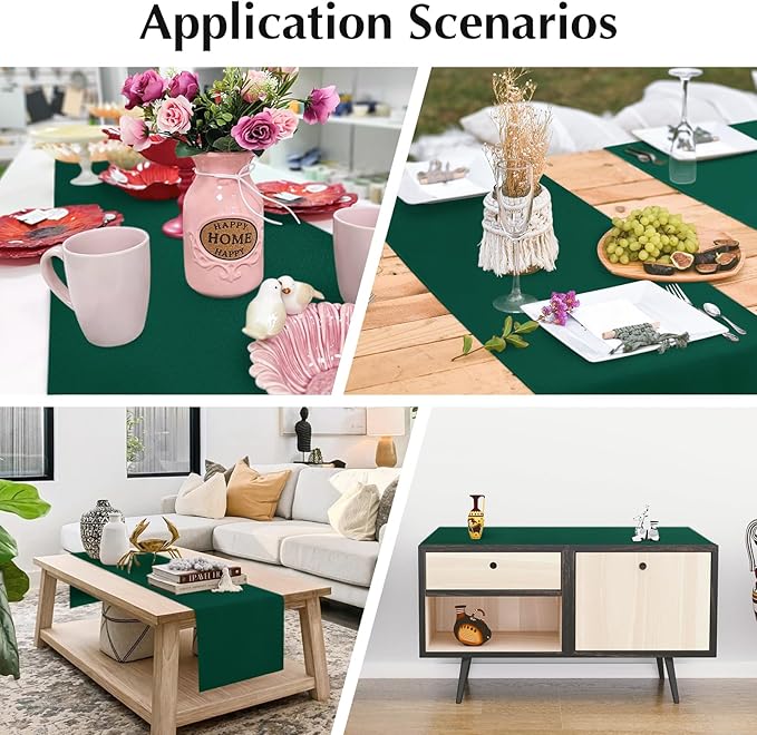 2 Pack Green Table Runner 12 x 60 Inch Solid Color Farmhouse Runners Coffee Table Dresser for Daily Party Home Decoration