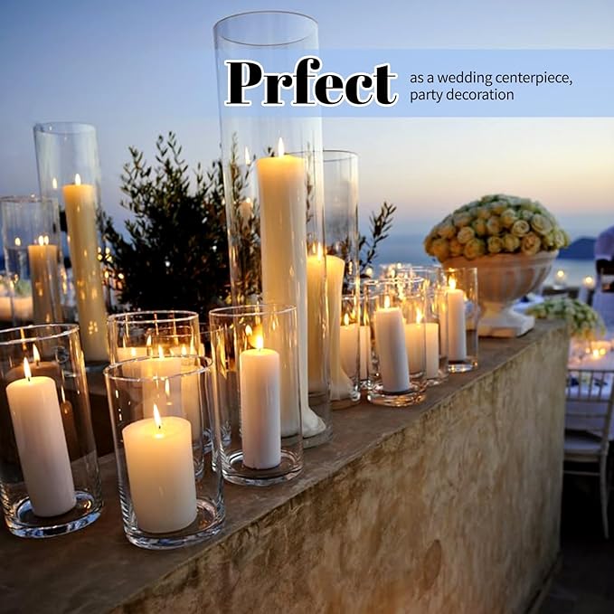 12Pack Glass Cylinder Vases for Centerpieces - 12 Inch Tall Flower Vase for Wedding Decorations, Floating Candle Holder Vase Bulk,Glass Hurricane Candle Holders for Table Shelf, Party, Home Decor