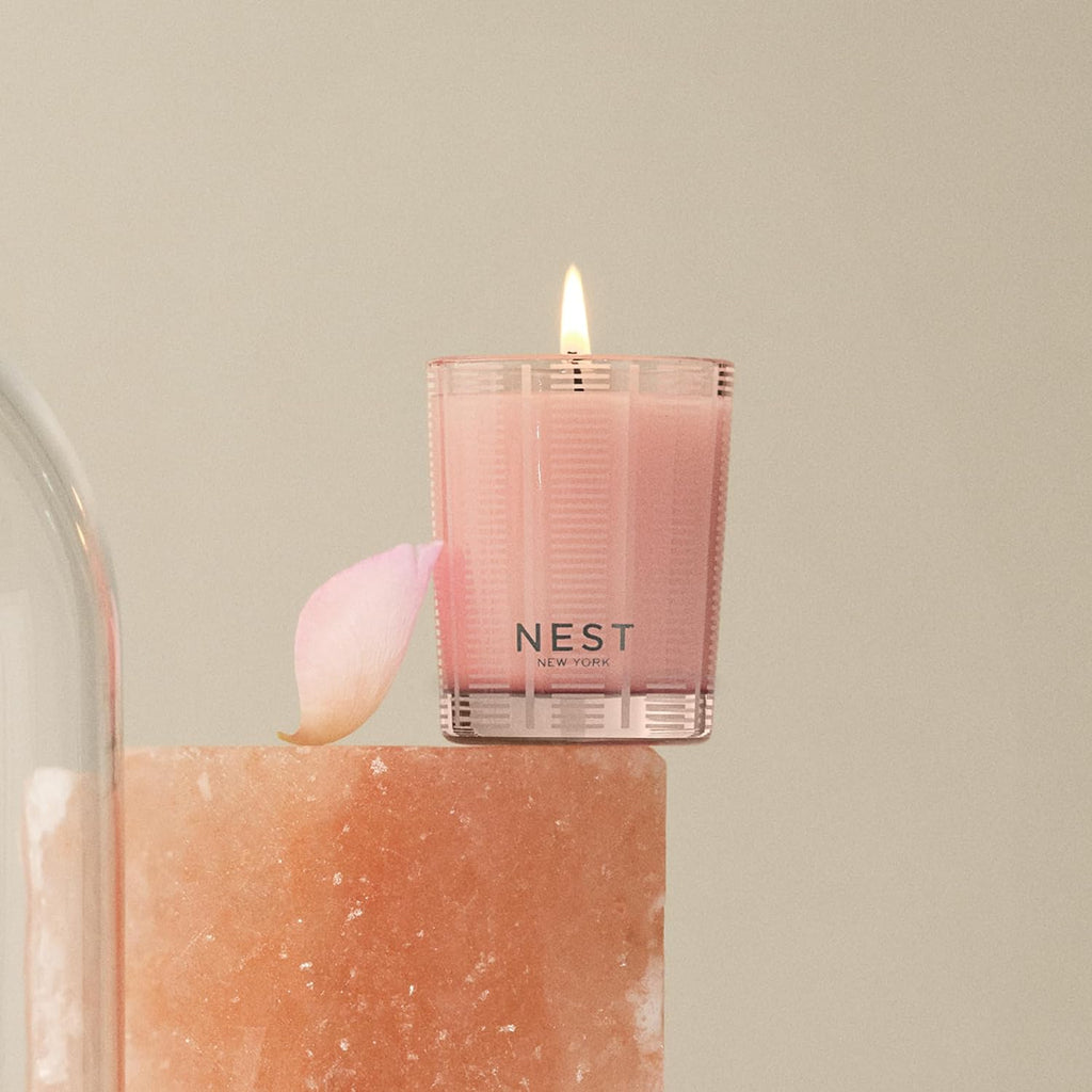 NEST New York Scented Votive Candle, Himalayan Salt & Rosewater - 2 oz - Up to 28-Hour Burn Time - Reusable Glass Vessel