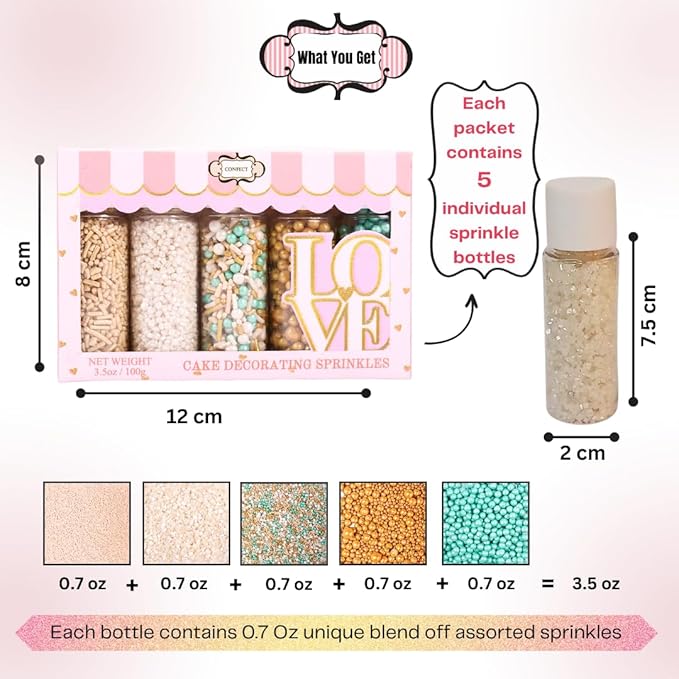 Confect Sprinkles- Fairytale Frozen Cake Decorating Sprinkles – Teal, White & Glittering Gold Pearl Dragees, Pearl Jimmies & White Sparkling Sugar – Edible Sprinkle Mix for Cakes, Cupcakes, Cookies & Party Desserts- Vegan, Gluten-Free, Nut-Free, Soy-Fr...