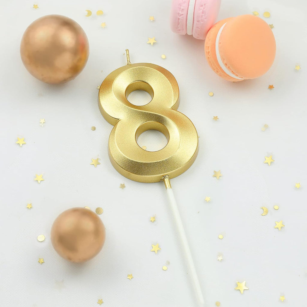 2.76 Inch Diamond Gold 8 Number Birthday Candles, Gold & Cake Number Candles, Party Celebration