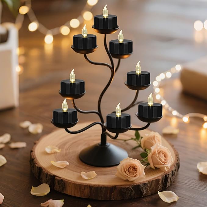 Nancia 12PACK Flameless LED Tea Lights Candles, Realistic and Bright Flickering Long Lasting 200Hours Battery-Powered, Ideal Party, Wedding, Birthday, Gifts Home Decoration Black
