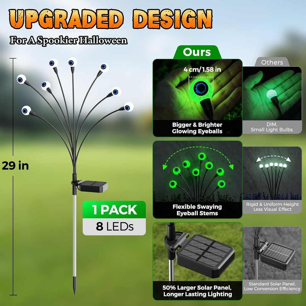 halloween decorations outdoor, 6pack 48 leds solar eyeball, close-up detail