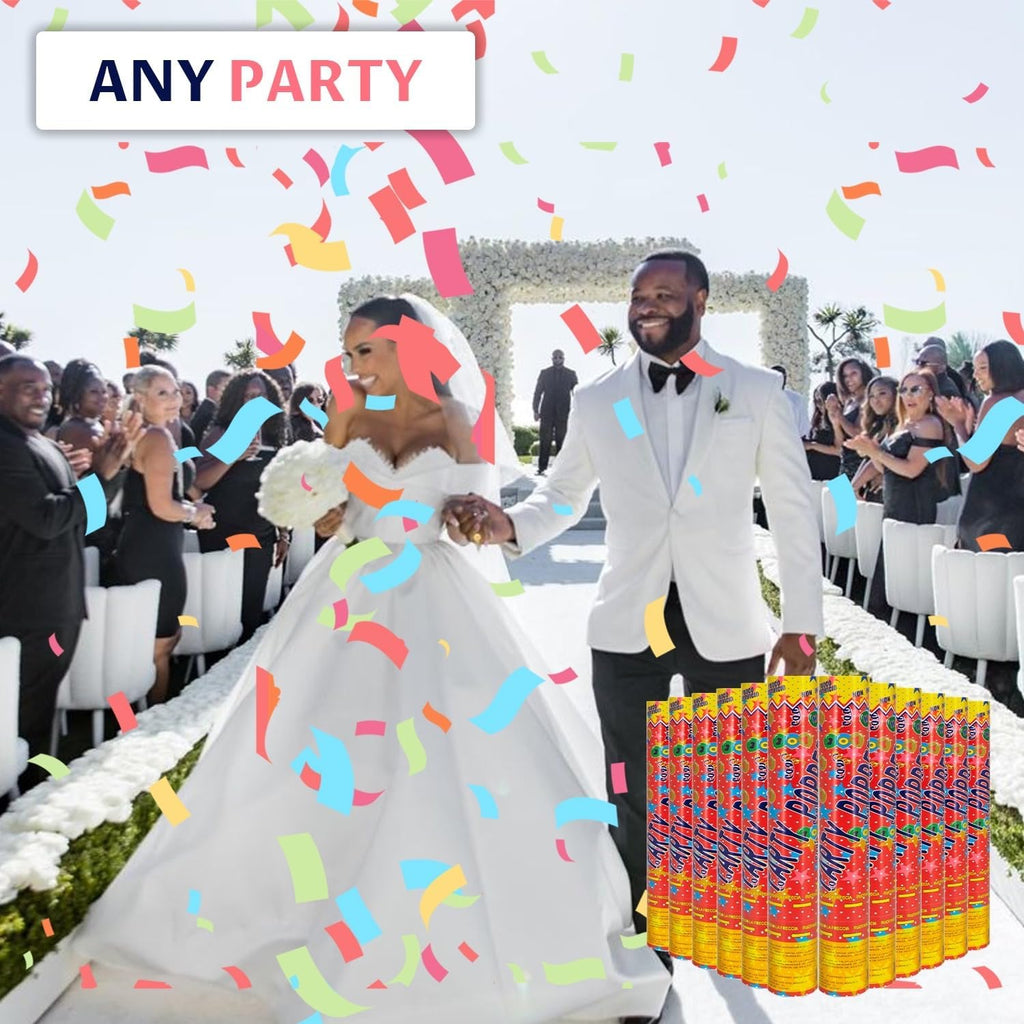12Pack Confetti Cannon Multicolor Party Confetti Shooters Biodegradable Confetti Poppers 12Inch Party Poppers Cannon Launches 15-20ft for Graduation Birthday Wedding New Years Celebration Decorations