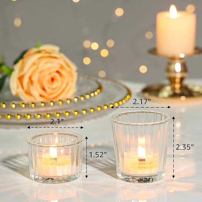 24 Pcs Ribbed Clear Votive Candle Holders – Glass Tea Light Candle Holder for Weddings, Baby Showers, Home Decor, Party Centerpieces, and Table Decoration