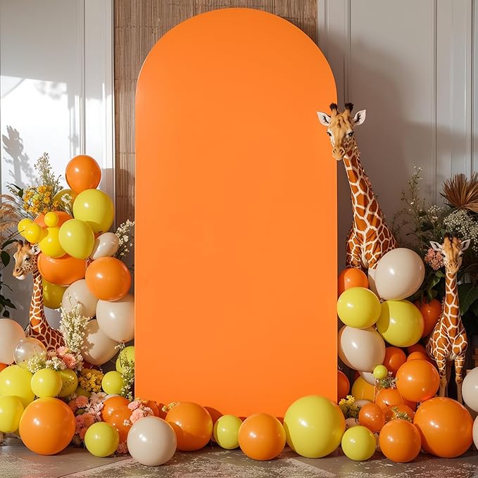 6.6FT Orange Arch Backdrop Cover - Polyester Fitted Wedding Arch Stand Covers Round Top Chiara Arch Backdrop Cover for Birthday Party Banquet Photo Background Decoration