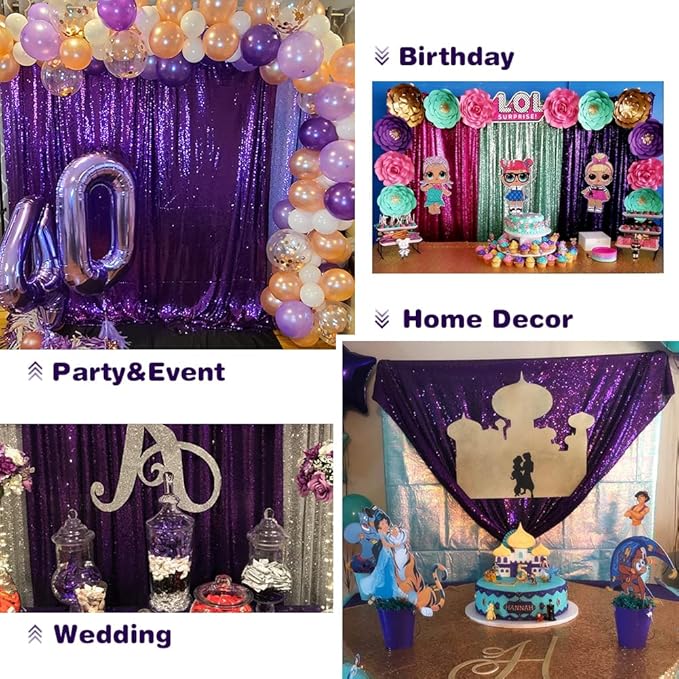 Eternal Beauty Sequin Backdrop Curtains, 3x7 Ft-2 Panels Purple Back Drop for Shimmer Photography Party Wedding Birthday Decor