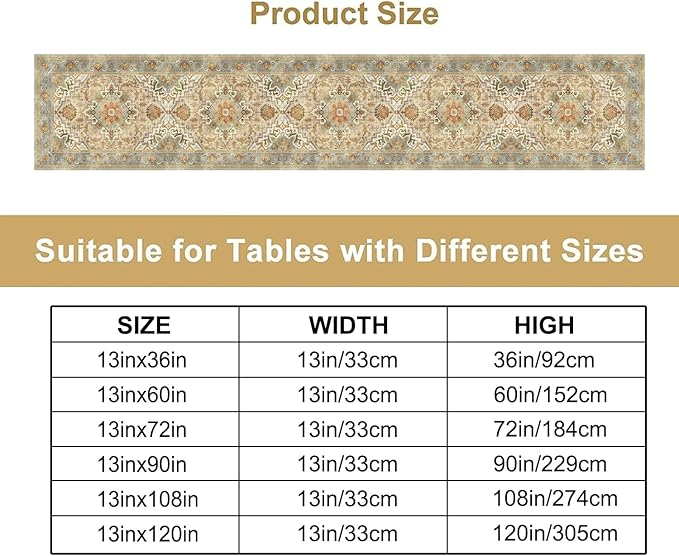 Vintage Boho Floral Table Runner, Rustic Country Farmhouse Yellow Blue Retro Flower Pattern for Home Kitchen Table Decor Dining Coffee Room Party Decor 13x108in