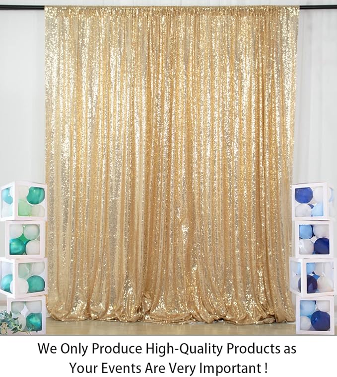 ShinyBeauty Sequin Backdrop - 8ft x 10ft Light Gold Sequin Fabric Drapes Sparkle Background for Photoshoot and Birthday Party
