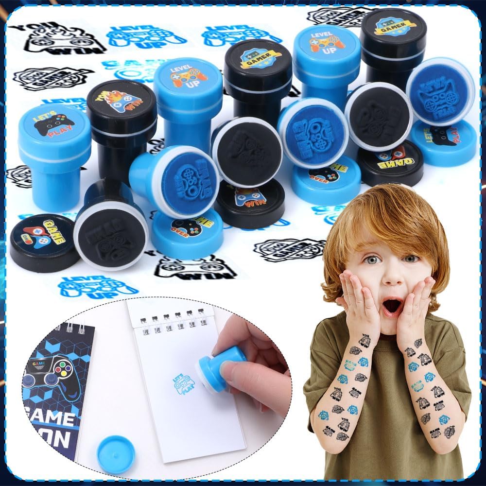 84Pcs Video Game Party Favors Birthday Supplies Kids Boys Invisible Ink Pen Notebook Silicone Bracelet Stamper Tattoo Sticker Gaming Toy Gift Bag Goodie Bag Stuffers Gamer Party Favors