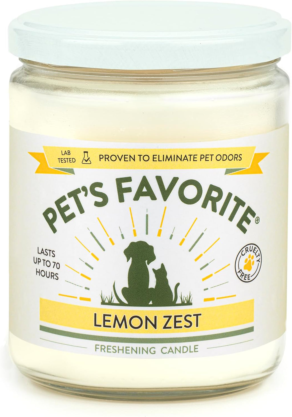 Pet's Favorite Lemon Scented Candles, Clean Burning Pet Friendly Candles with a Natural Fiber Wick and 70 Hour Burn Time, Lemon Zest Pack of 1