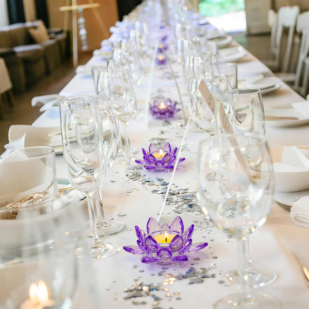 1 Pc Purple Crystal Lotus Flower Tealight Candle Holder | Glass Votive Candlestick Decor for Home, Wedding, Party & Christmas Table Centerpieces