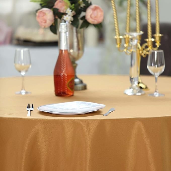 Efavormart Round Tablecloth, 132 Inch Stain & Wrinkle Resistant Washable Table Cloth, Decorative Polyester Fabric Table Cover for Banquet, Wedding, Dining- Gold