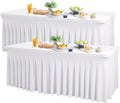 Wish Care 2 Pack White Spandex Table Clothes for 6 Foot Rectangle Tables, 6FT Wrinkle Free Fitted Tablecloths Ruffles Design Table Cover for Party, Banquet, Wedding and Events