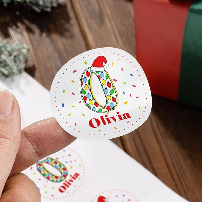 callie moment Personalized Christmas Stickers, Custom Name Waterproof Christmas Gift Tags for Gift Box Holiday Decorations, Stockings, Party Favors (Santa Hat Initial 2)