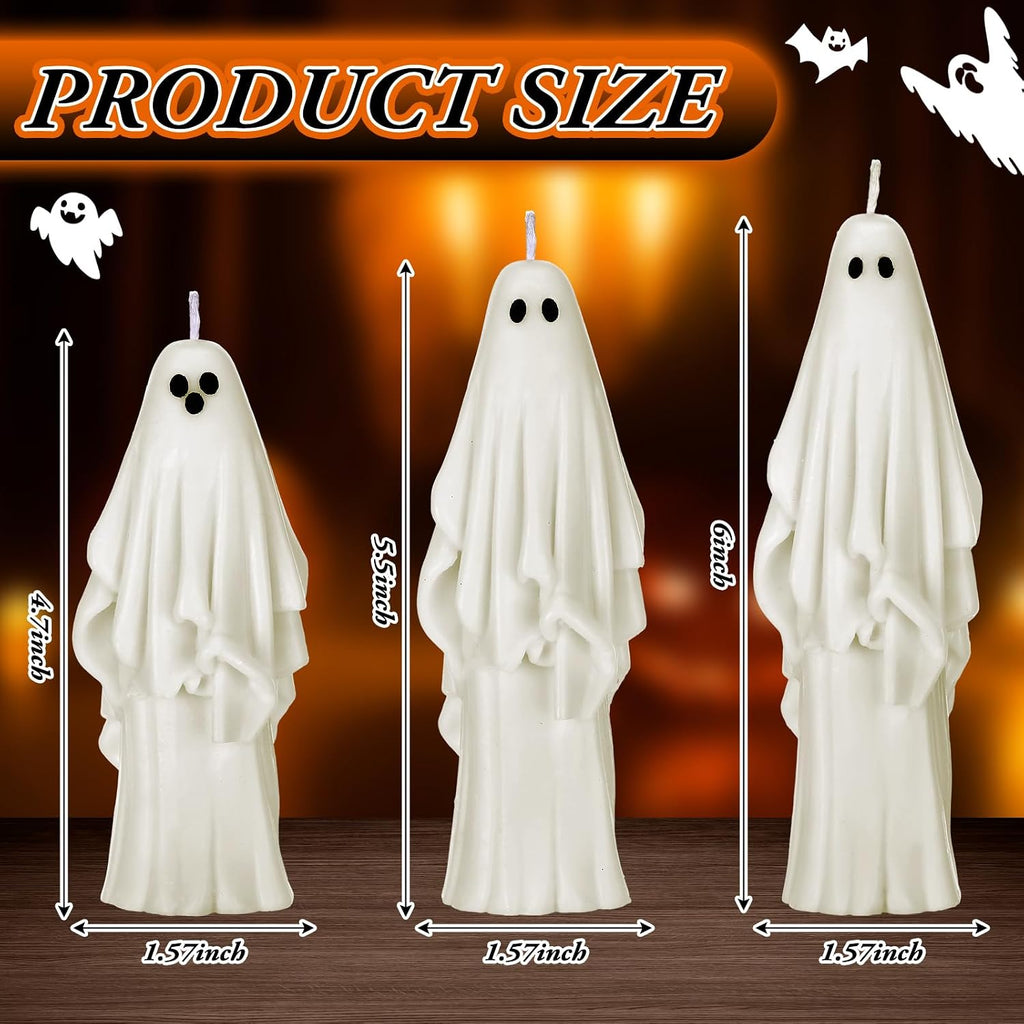 Nuanchu 3 Pcs Halloween Ghost Decor Ghost Candles Gothic Decoration Indoor Gift for Mantel Halloween Table Centerpiece Cute Goth Taper Candle Spooky Tabletop Novelty Party Favor Basket Stuffer