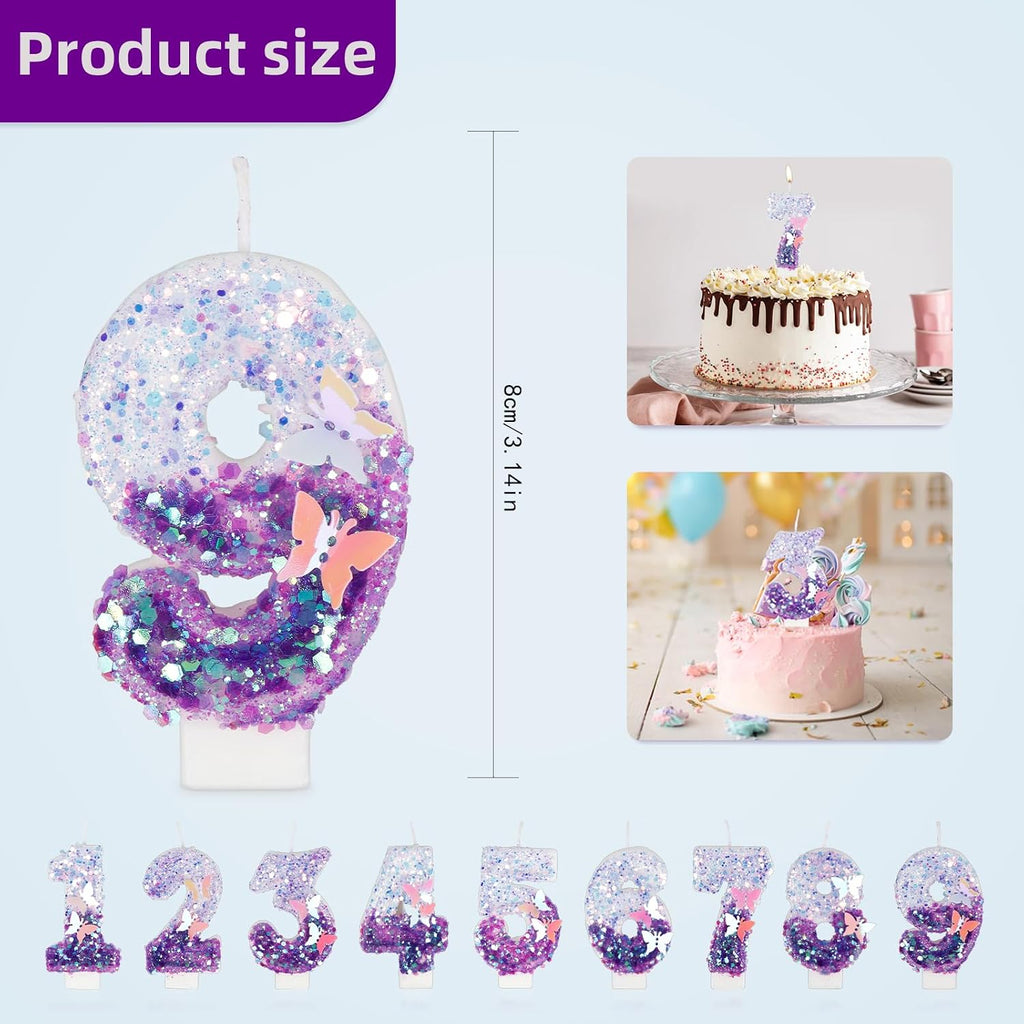 Birthday Candles, Number 11 Candle, Butterfly 11th Birthday Decorations for Women/Girl, Purple Happy Birthday Candle for Cake,Handmade Sequin Numeral Candle Wedding Cake Topper Anniversary Party Decor